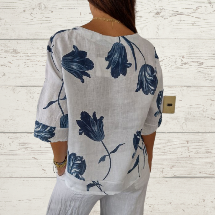 Fernanda | Linen summer shirt with flowers